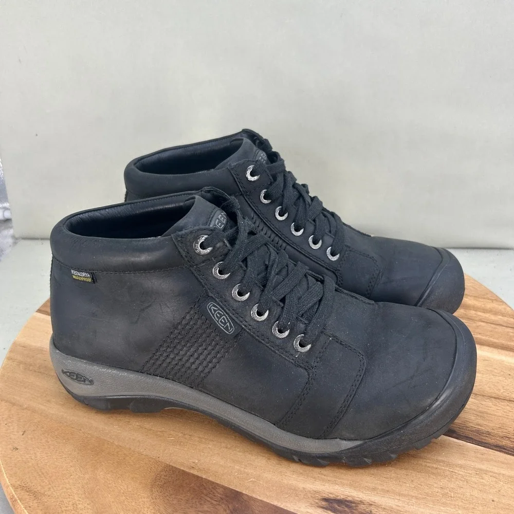 KEEN Austin Mid Waterproof Leather Boots Black Mens Size 11.5